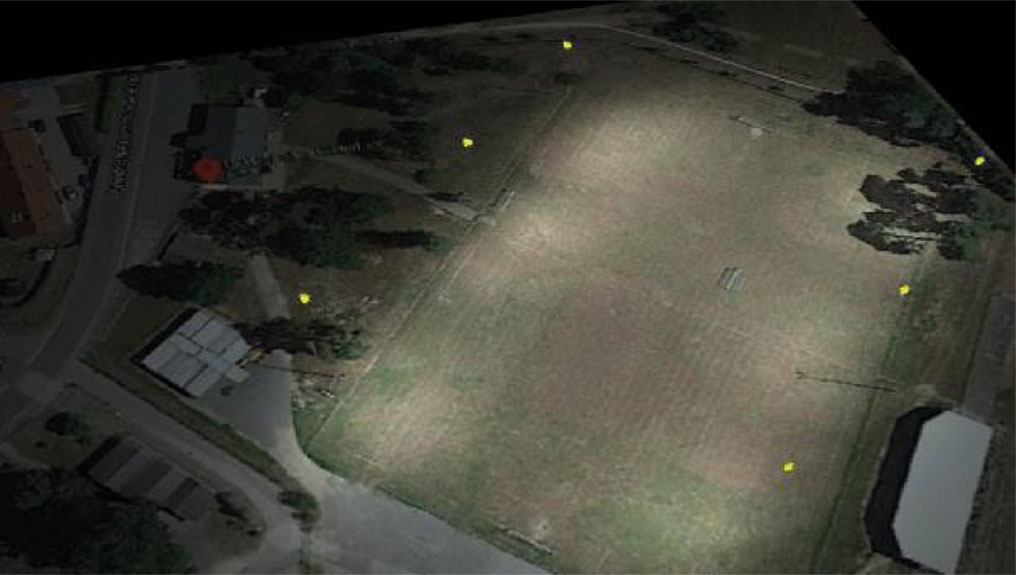 Bild eines Fußballplatzes mit Beleuchtungsszenario 1